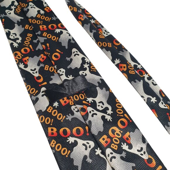 Vintage Halloween Themed Ghost Boo Men Necktie Fall Holiday Trick Or Treat Gift - Picture 4 of 5